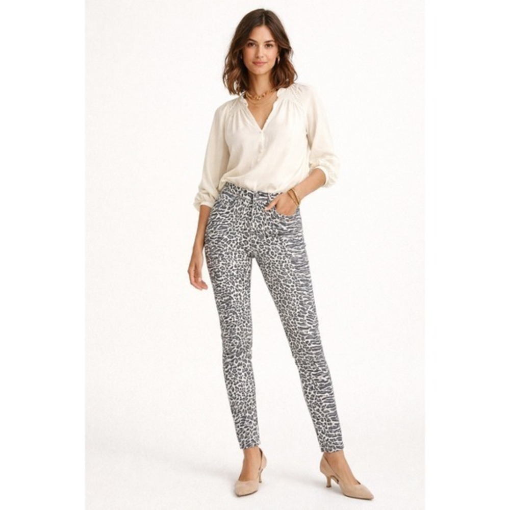 Current/Elliott The Stiletto Skinny Jeans Warped Leopard Print Grey White 24 NEW